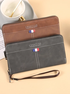 Herren Geldbörse Lang Reißverschluss Matt PU Leder Vintage Casual Clutch Mit Handschlaufe Kartenfächer Handytasche