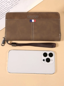 Herren Vintage Langbörse in Braun mit Reißverschluss, Handgelenkschlaufe und Handyfach