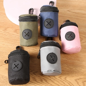 Portable dog poop bag dispensers in multiple colors with durable hooks for outdoor use