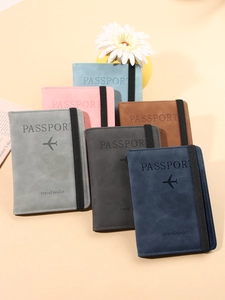Multi-color PU leather travel passport wallets with elastic strap and embossed design