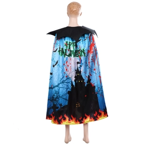 Mantello di Halloween per bambini blu con stampa di castello, pipistrelli e Happy Halloween
