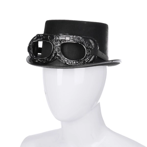 Ρετρό Steampunk Μαύρο Ημίψηλο Καπέλο Με Ανάγλυφα Σκαλιστά Γυαλιά Για Halloween Cosplay Πάρτι Μεταμφιέσεων Αξεσουάρ Στολής Για Ενήλικες Unisex