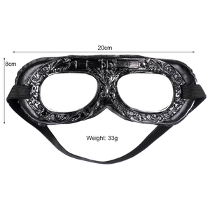 Steampunk pilot goggles with silver floral frame and dimensions 20cm width by 8cm height