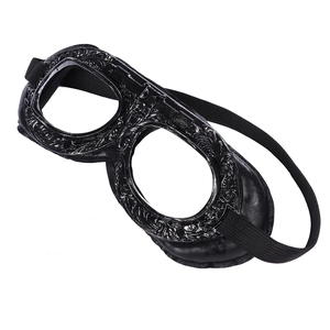 Steampunk aviator goggles with black floral carving and comfortable leather padding