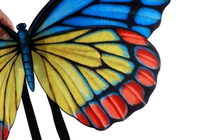 Detail of colorful butterfly costume wings with soft fabric and elastic shoulder straps
