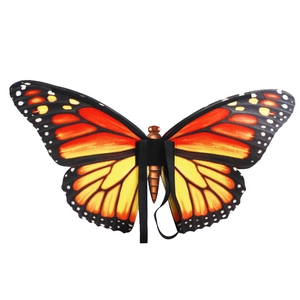 Macro detail of Monarch butterfly wings fabric with vibrant orange patterns and straps