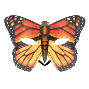 Detailed front view of Monarch butterfly mask for Halloween parties and masquerades