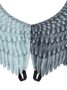 Détails des ailes de cosplay bicolores avec impression de plumes bleu et noir