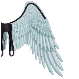 Détail d'ailes d'ange bleues à texture de plumes avec sangles élastiques noires