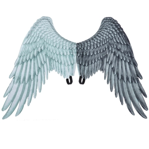 Grandes Ailes d'Ange Costume Noir Blanc Double Couleur Tissu Non Tissé Imprimé Plume Pour Halloween Cosplay Carnaval Accessoires