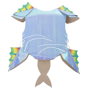Armatura da sirena in pelle blu cangiante con scaglie laser e pinne arcobaleno