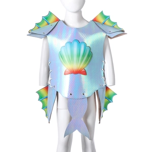 Costume da guerriero sirena per bambini con squame iridescenti e decorazioni a conchiglia