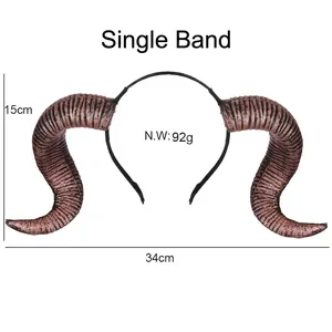 Realistic ram horn headband for Halloween cosplay with spiral texture and 34cm width