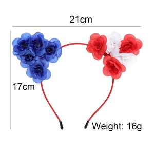 Serre-tête Fête de l'Indépendance avec fleurs rouges blanches bleues pour fêtes