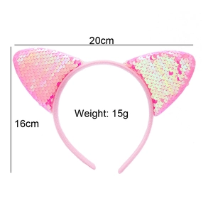 Serre-tête oreilles de chat à paillettes roses pour fête d'enfants, 20cm de large et 16cm