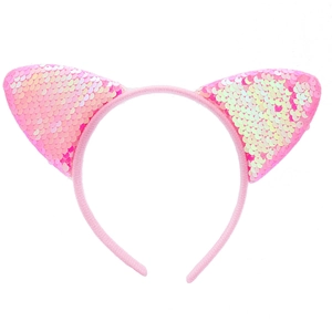 Serre-tête oreilles de chat à paillettes roses pour fête d'enfants et déguisements