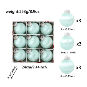 Size specifications for 8cm light blue silk Christmas balls with 9 pieces per pack