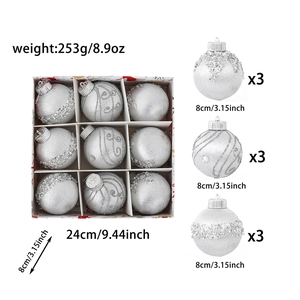 Detail view of 8cm silver Christmas ball set dimensions and weight specifications