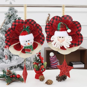 Christmas snowman and Santa hanging ornaments with buffalo plaid stars decorations