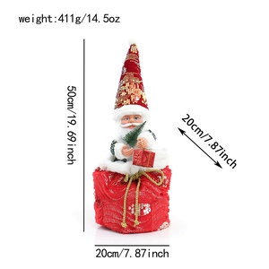Papá Noel bailarín de peluche 50cm con lentejuelas rojas, vista de dimensiones del producto