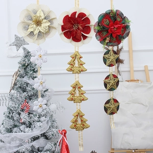 Christmas Wall Hanging Decoration Fabric Flower Glitter Stars Snowflakes Trees Holiday Home Staircase Ornament Pastoral