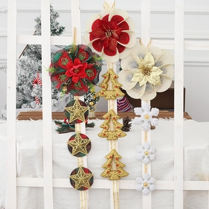 Three assorted Christmas hanging ornaments with plaid fabric flowers and snowflakes decor