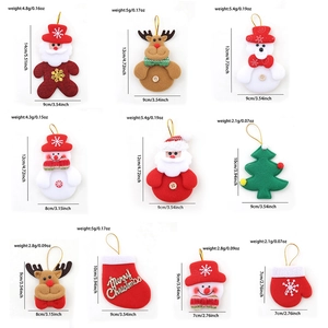 Christmas hanging ornament set with Santa and Reindeer fabric plush figurines for trees