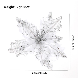 White artificial Christmas flower detail with glitter and dimensions 20cm x 20cm