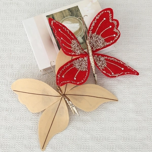 Sparkling Christmas butterfly clip set in red and beige for festive tree decoration