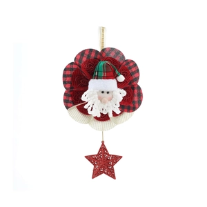 Hanging Santa Claus Christmas ornament with red plaid details and glittery star