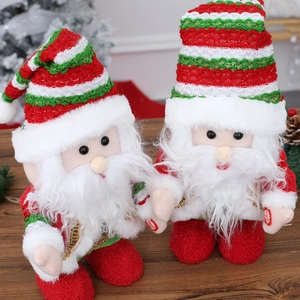 Lot de poupées Père Noël en peluche musicale et lumineuse avec décoration de fête