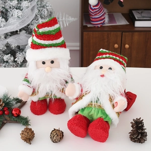 Poupées Père Noël musicales en peluche avec bonnets rayés et fonctions lumineuses