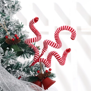 Red and white striped Christmas tree pick with bells and festive spiral decorations