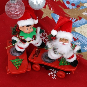 Electric musical Christmas Santa and Elf on skateboards with Merry Christmas text