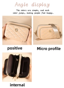 Vue détaillée du mini sac beige matelassé coeur avec trois compartiments et fentes pour cartes