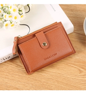 Brown lychee grain leather wallet with gold snap button and embossed ENDAYCON logo