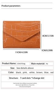 Detailed size specifications for brown crocodile pattern card holder and mini wallet