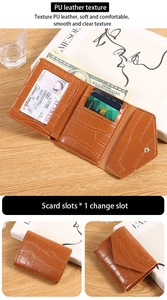 Detail of brown crocodile pattern PU leather wallet with 5 card slots and ID window