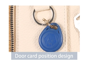 Detail of lychee pattern PU leather key pouch with RFID door card slot and metal zipper