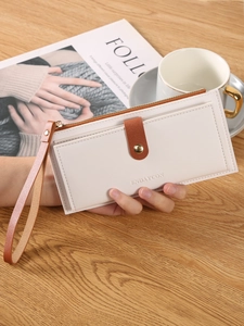 Women Long Wallet PU Leather Multi Card Slots Zipper Buckle Clutch Bag With Wristlet Strap Simple Fashion Solid Color