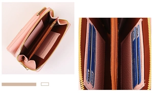 Internal layout of pink lychee texture phone bag with card slots and zipper pocket