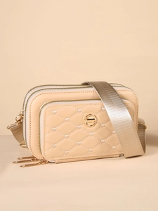 Sac Bandoulière Matelassé Coeur pour Femme Plusieurs Compartiments Zippés Petit Sac Carré en Cuir PU Sac de Téléphone Portable