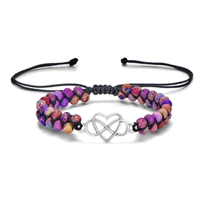 Handmade woven emperor turquoise bead bracelet with silver infinity heart charm