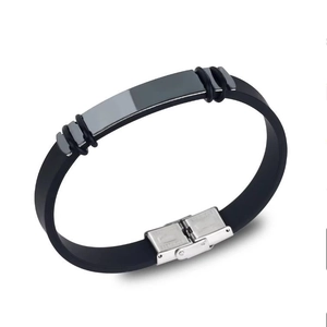 Pulsera de Acero Inoxidable Minimalista Correa de Silicona Cuero Trenzado Joyería con Placa ID Geométrica Pulida para Hombres Mujeres Negro