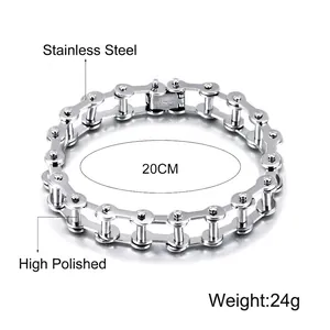 Bracciale punk da uomo in acciaio inossidabile a catena di bicicletta lucido lungo 20cm