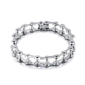 Bracciale in acciaio inossidabile argento lucido con design a catena di bicicletta