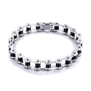 Bracciale punk in acciaio inossidabile stile catena da bici con maglie nere e argento
