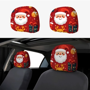 Christmas car headrest covers set with Santa and reindeer patterns for holiday decor