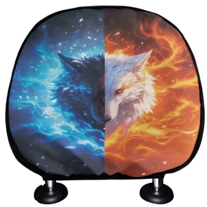Universal Car Seat Headrest Covers Cool Wolf Head Print Polyester Stretch Headrest Protector Decorative Interior Accessories