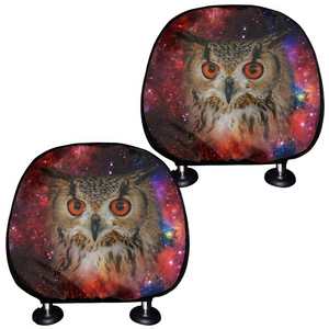 Universal Car Seat Headrest Covers Elastic Polyester Fabric Owl Wolf Eagle Galaxy Pattern Interior Decoration Protectors